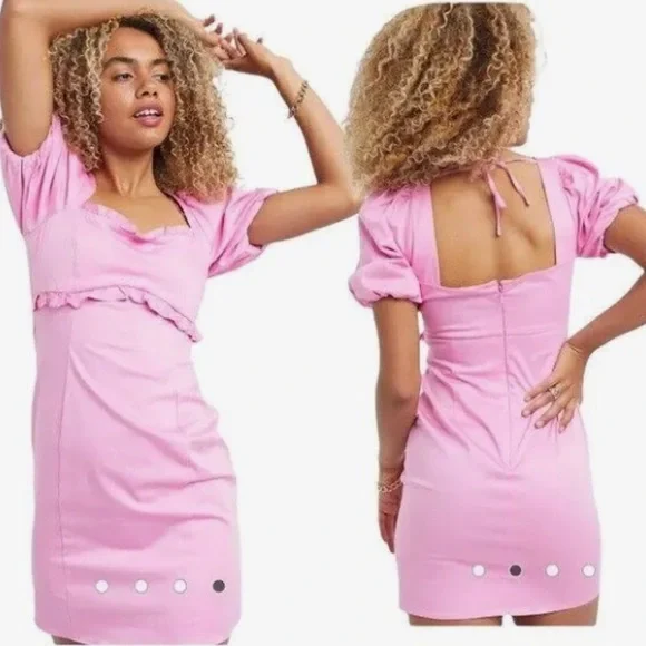 Pink Topshop Puff Sleeve babydoll mini dress size US 8/Medium - Picture 2 of 6